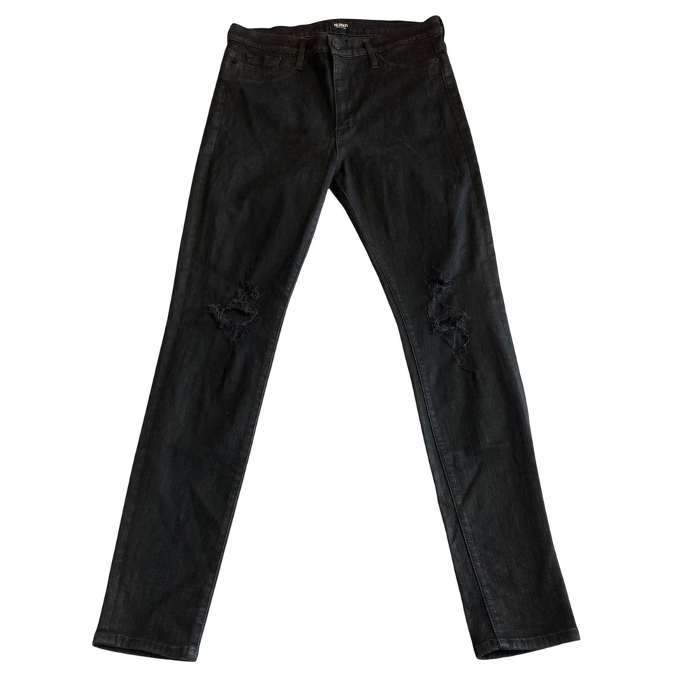 Hudson Sz 29 Barbara High Waist Super Skinny Jeans Black Distressed WH407DIJ USA